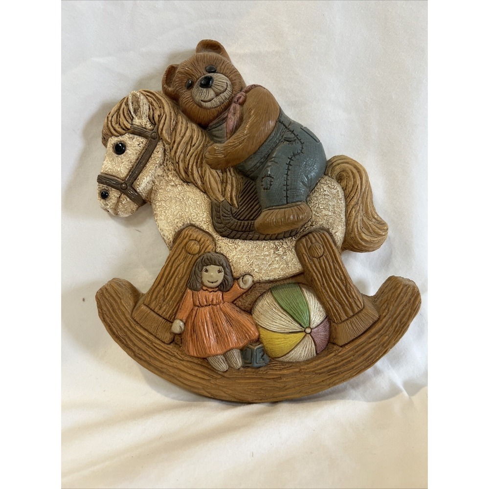 Teddy Bear Rocking Horse Wall Plaque Lightweight 1986 Frankies Designs Vintage